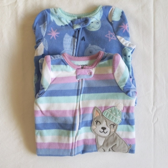 carter's 2-pack bundle fleece zipper footie sleeper pajamas 3 months baby girl - Picture 1 of 6